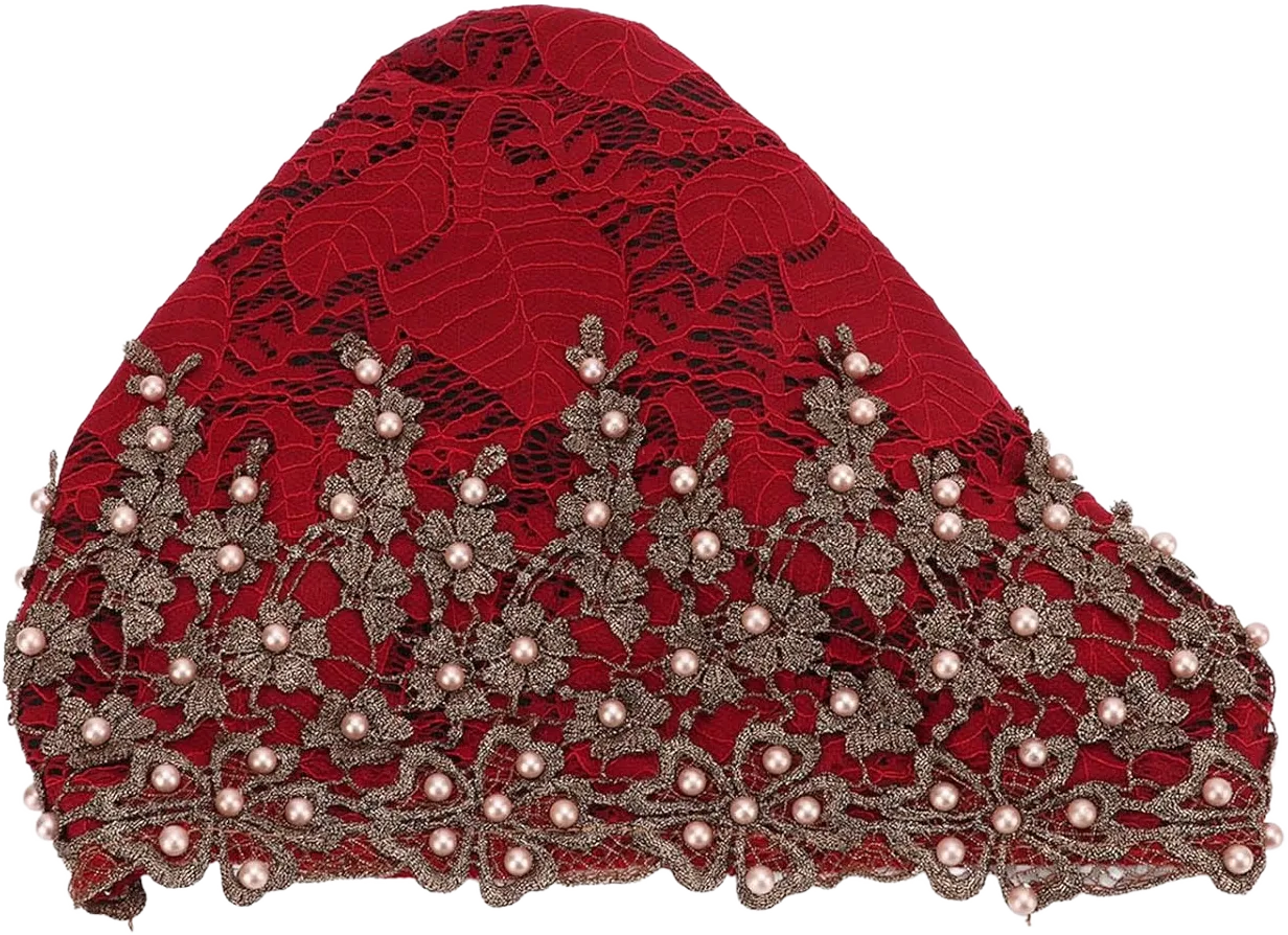 Women Turban heads Wrap , Women Flower Elastic Turban Beanie heads Scarf Wrap , Vintage Embroidered Muslim Turban Hat Soft Lace Material Beaded Fleece Hair Hat for Women Daily Use and Gift (red)