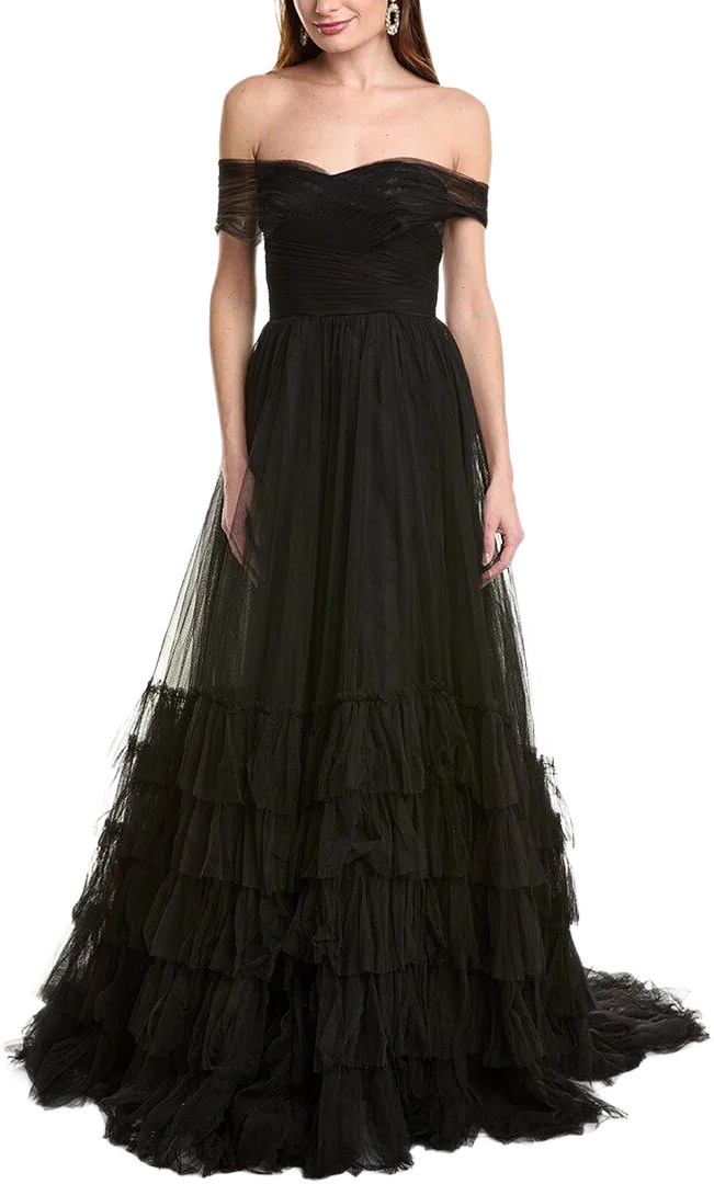 Jovani Women's Black Pleated Tulle Gown
