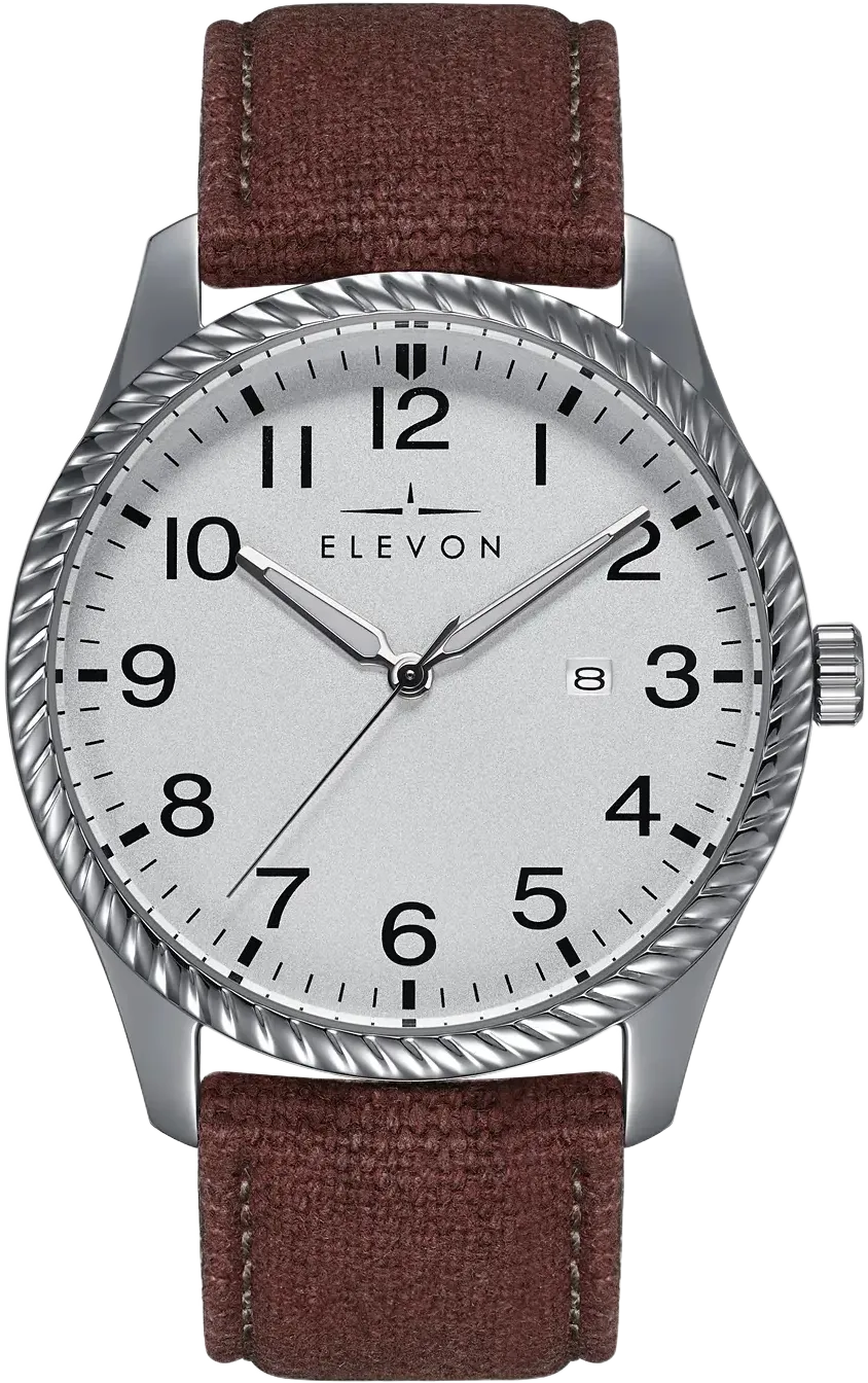 Elevon Crosswind Canvas-Overlaid Leather-Band Watch w/ Date