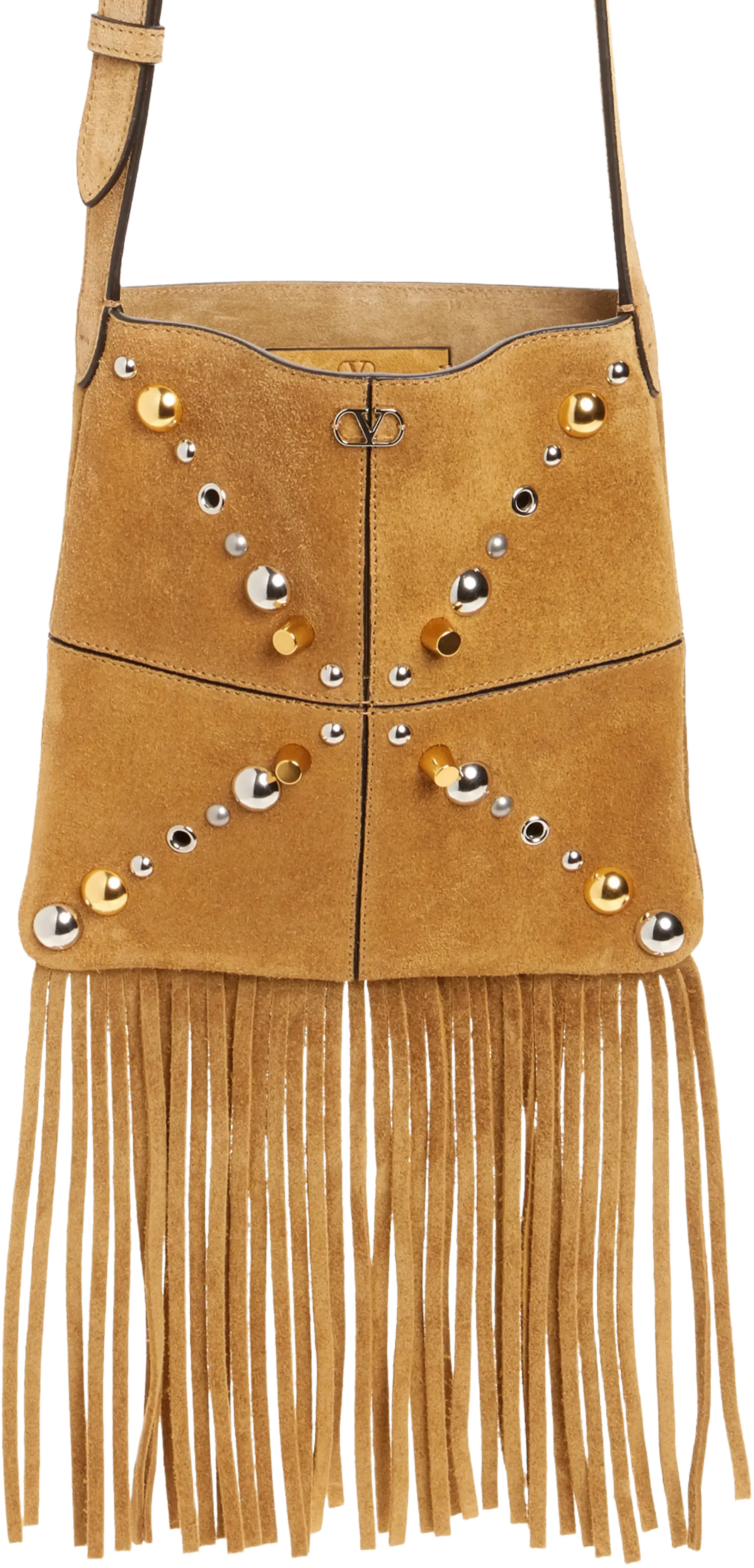 Valentino Garavani Small Nellcôte Fringe Stud Suede Crossbody Bag
