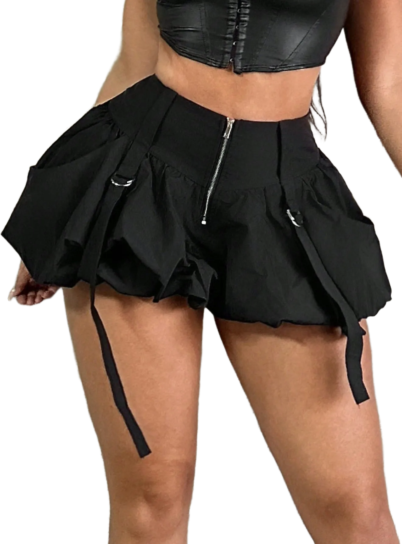 SHEIN SXY Women's Fashion Solid Color Front Zipper Mini Peplum Skirt, Woman Skirts,Sexy,Club Outfits Women Sexy,Gyaru,Streetwear Women,Summer,Black Skirt ,Mini Skirt,Going Out,Y2K