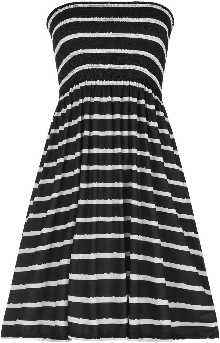 Casual Dresses for Women Summer Sleeveless Strapless Beach Sundress Striped Off Shoulder Bandeau Boobtube Mini Dress
