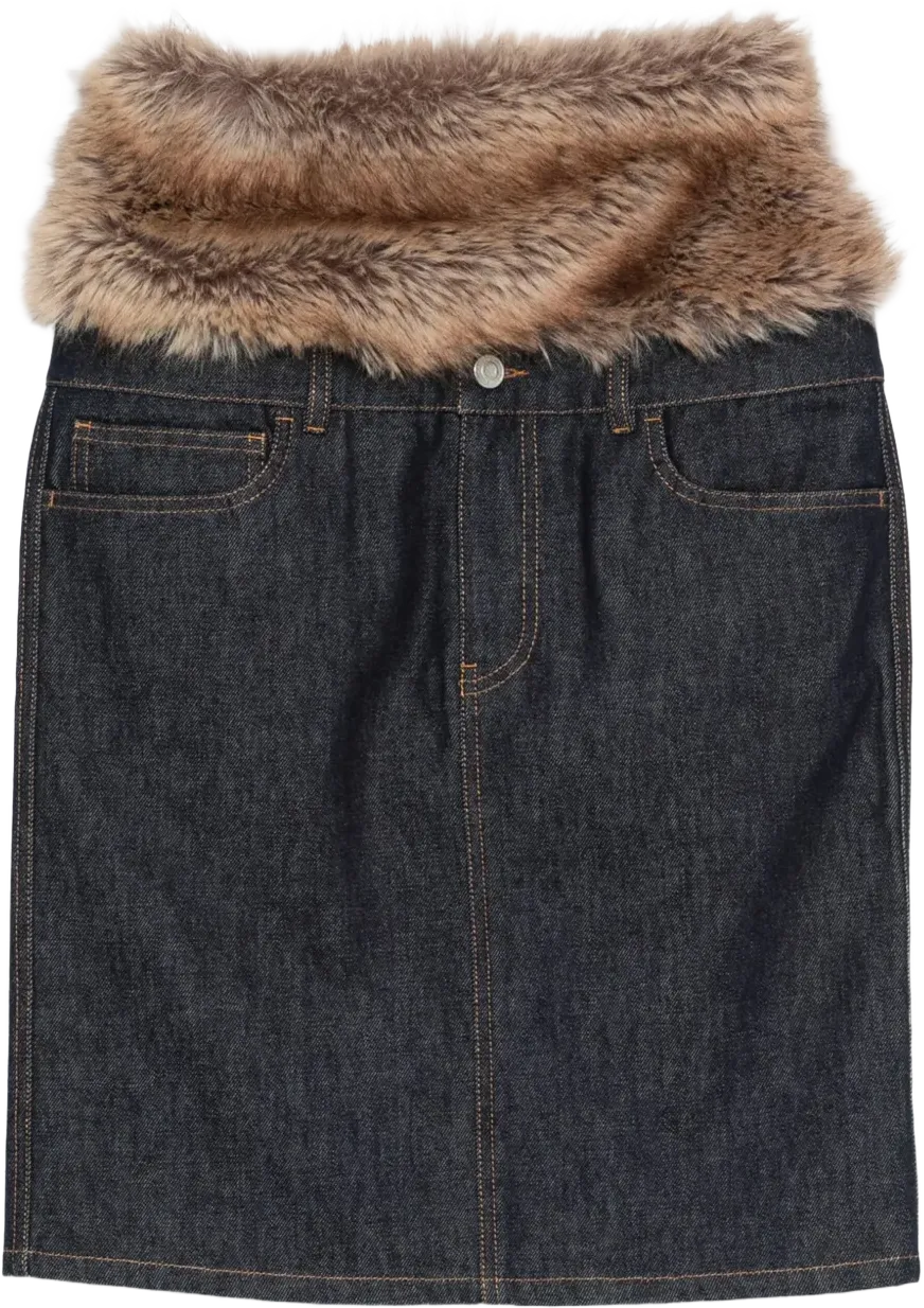 faux-fur hybrid midi skirt
