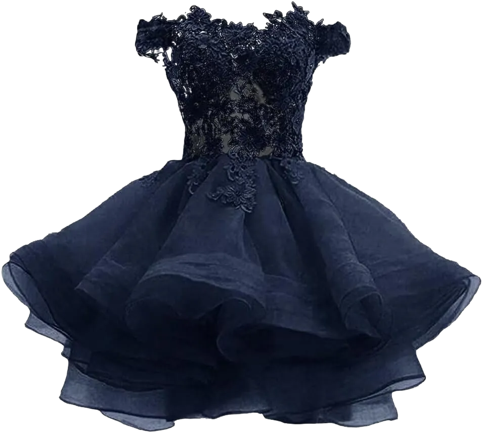 Tsbridal Women's Off The Shoulder Organza Short Homecoming Dress Lace Applique Junior Formal Cocktail Party Gown Navy Blue-lace Up Back 4