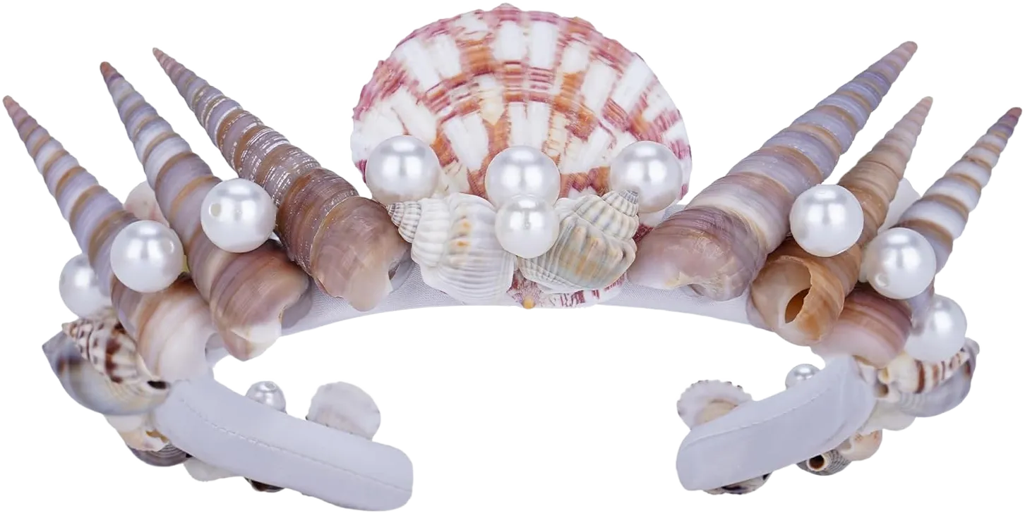 Handmade Mermaid Shell Headband - Shell Crown with Pearls Starfish Headpiece Beach Pearl Hair Accessories for Women Girls Wedding Bridal Shower Engagement