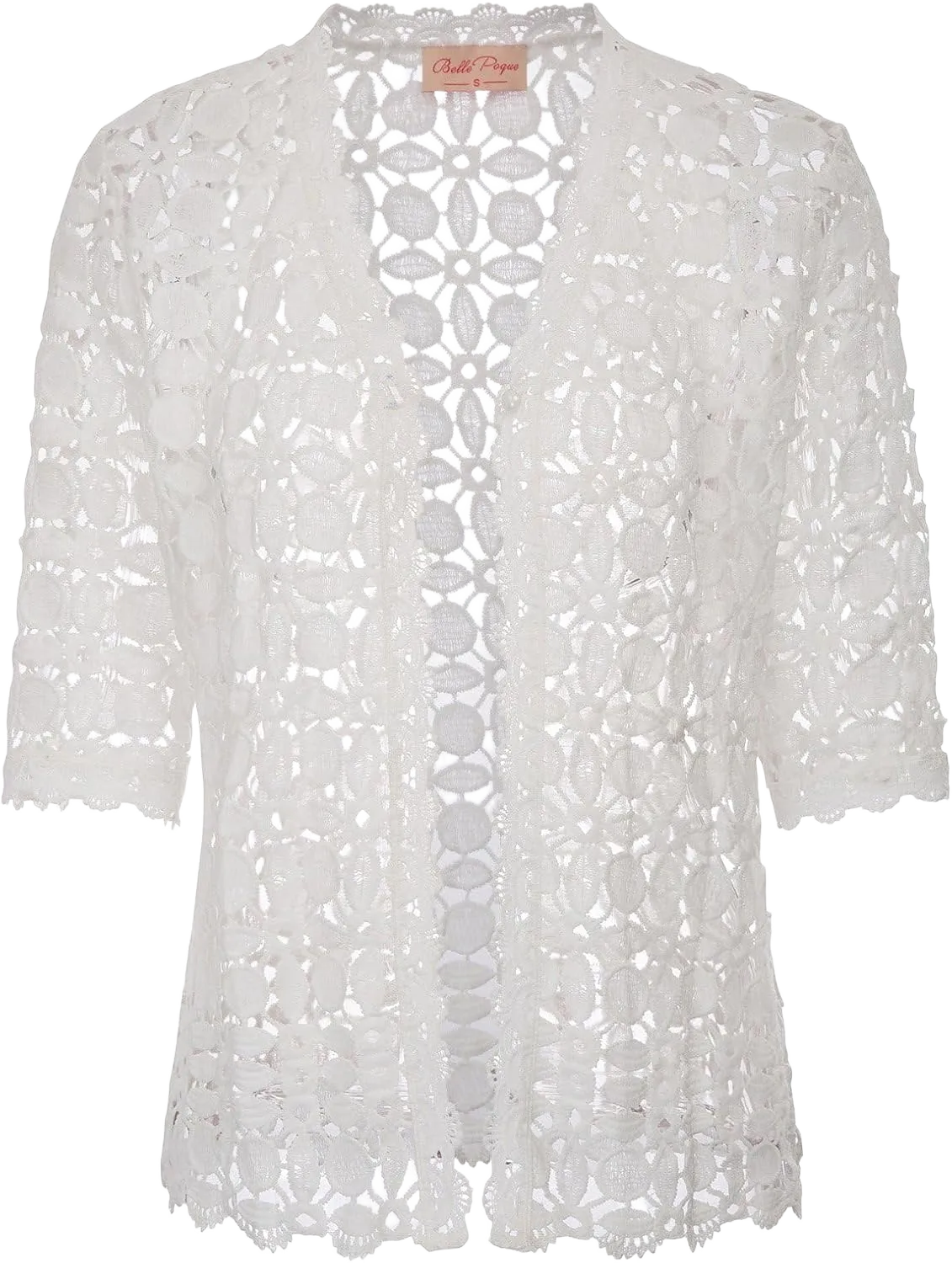 Belle Poque Women's Lace Shrug Cardigan Half Sleeve Scalloped Trim Crochet Bolero Jacket White XX-Large