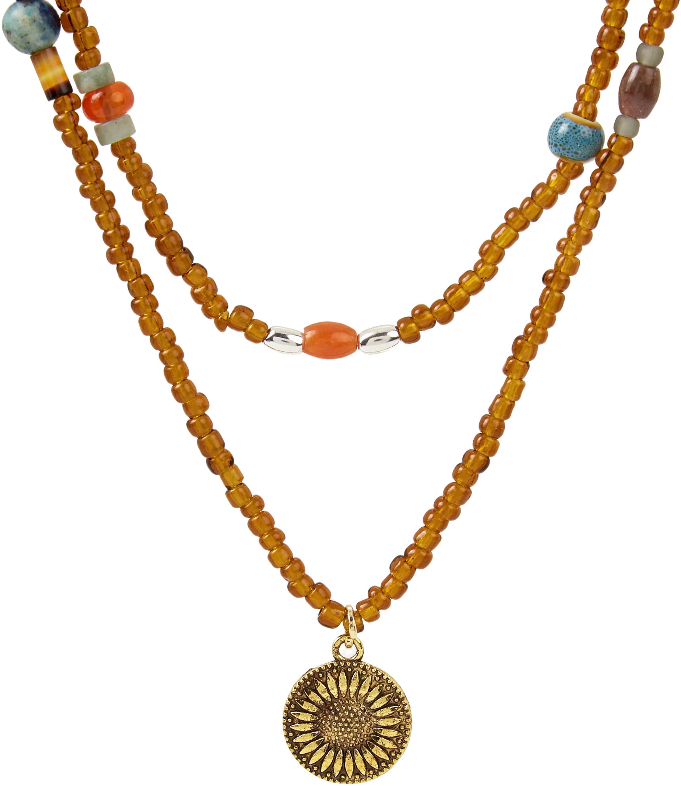 Double Layer Stone Beaded Pendant Necklace