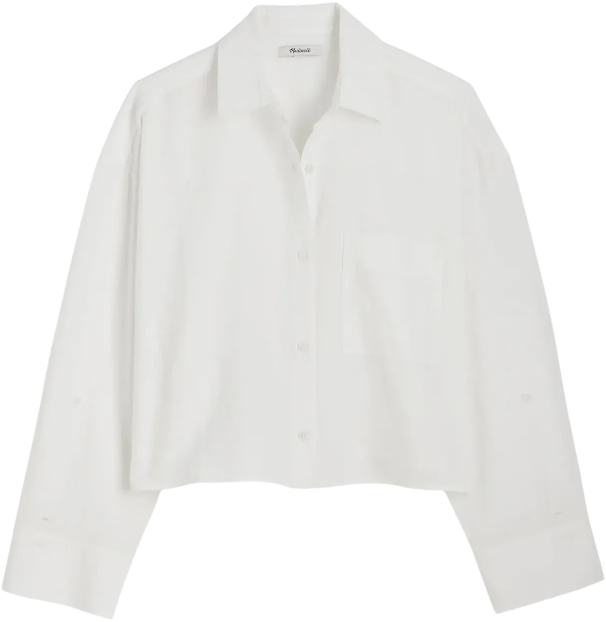Madewell Straight Hem Crop Linen & Cotton Button-Up Shirt