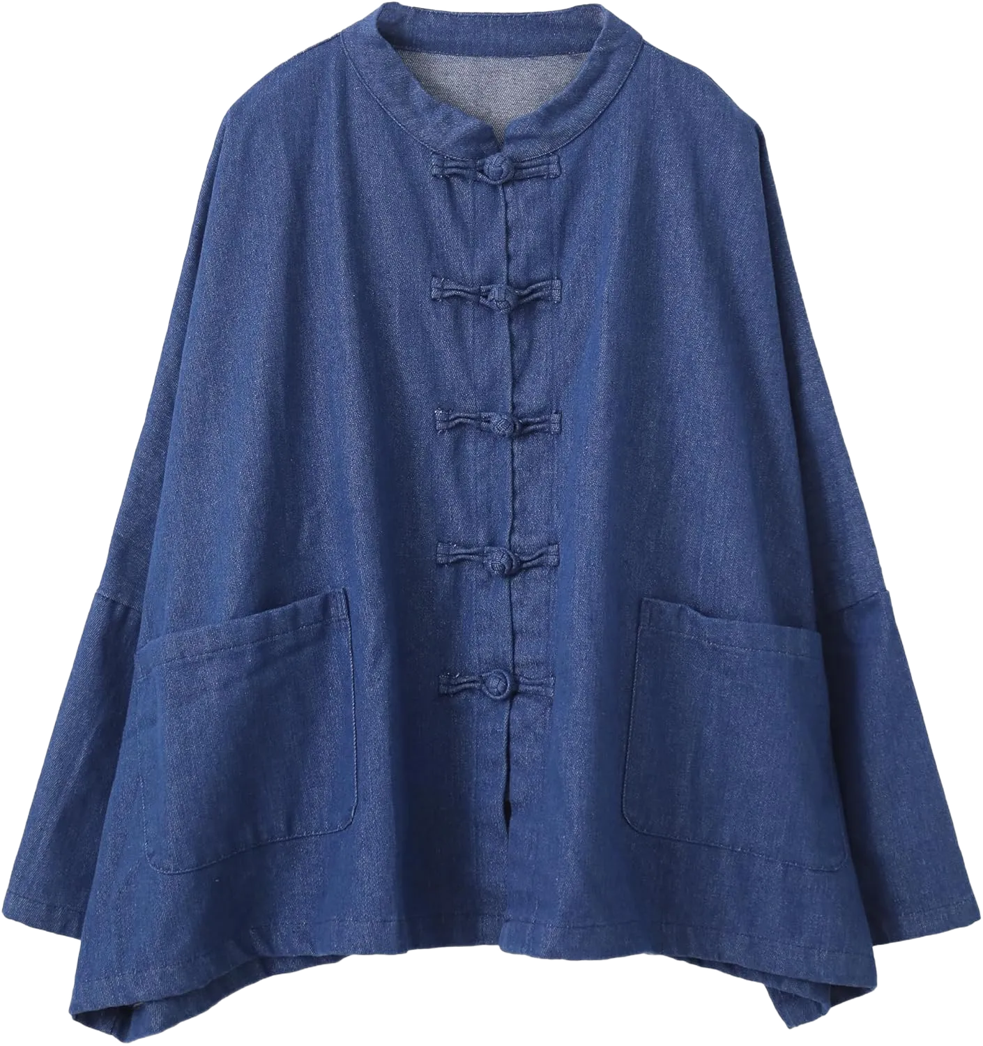 Women's Oversized Denim Jacket Frog Button Casual Coat Vintage Blue Jean Jacket Trendy Western Outfit One Size Dark Blue