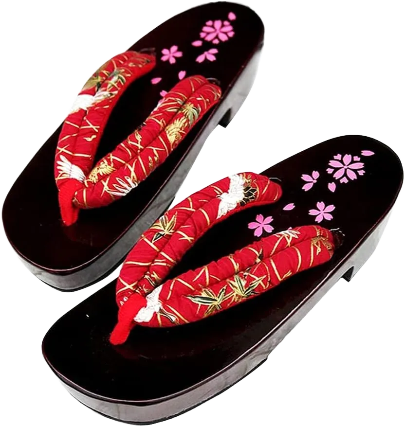 Woman’s Japanese Traditional Clogs Geta Sandals Traditional Sandals Geta Wooden Clogs Shoes Lower Type Anti-Skid Floral Slippers Sandals Wooden Summer Mules Shoes Footwear EU 34-35 E