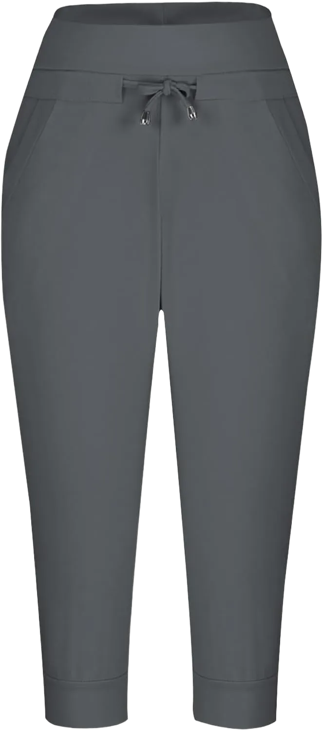 Leggings with Pockets for Women Summer Casual 2024 Drawstring Slimming Comfy Capris Cozy Knee Length Solid Pants X-Large A04-dark Gray