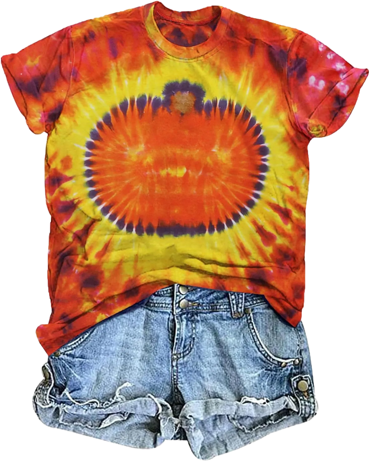 Halloween Pumpkin Shirt Women Leopard Graphic Tees Short Sleeve Fall T-Shirt Thanksgiving Gift Tops Tie Dye Yellow Small