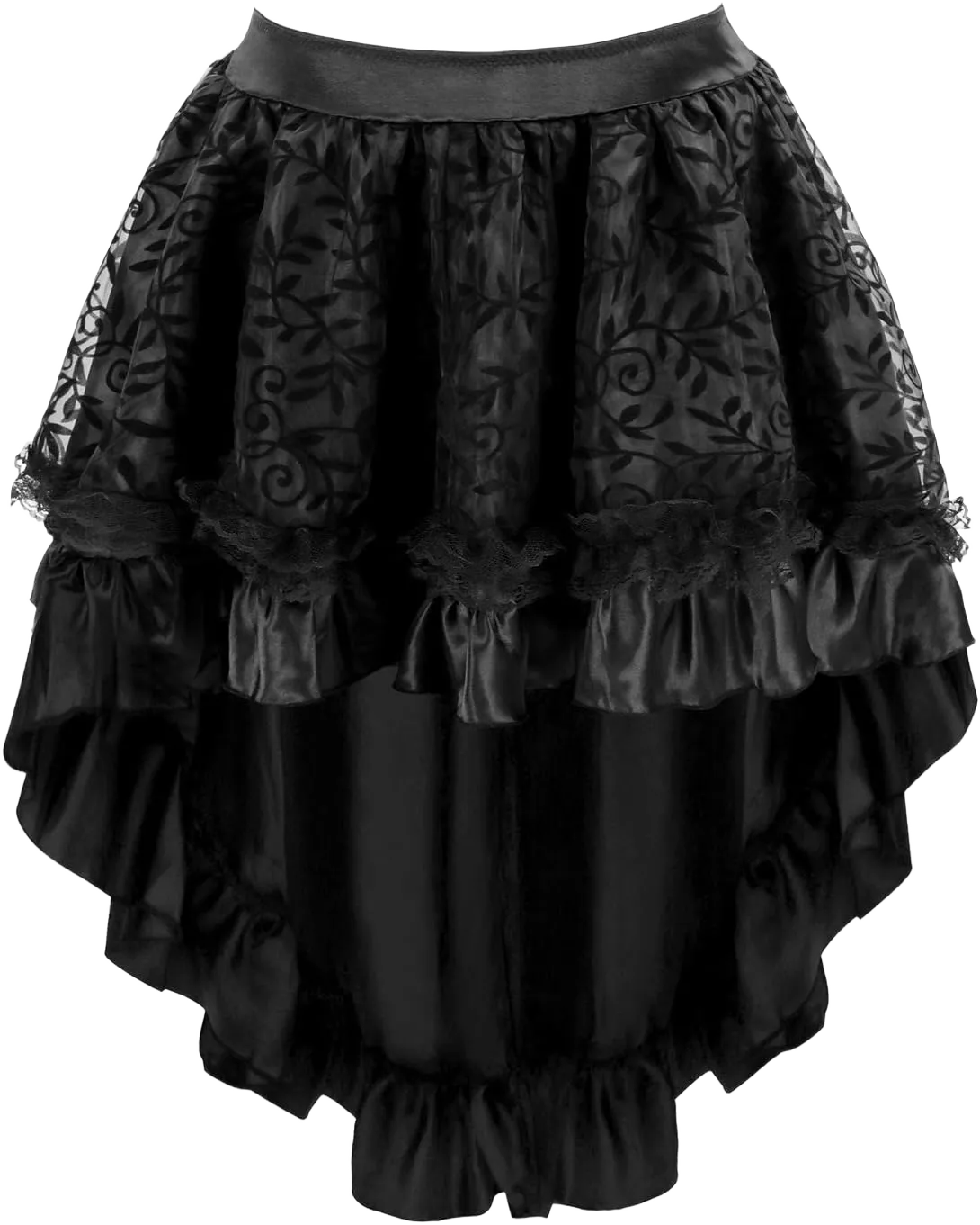Daisy corsets Women's Black Satin & Lace Gothic Long Hi Low Bustle Skirt 5X Black