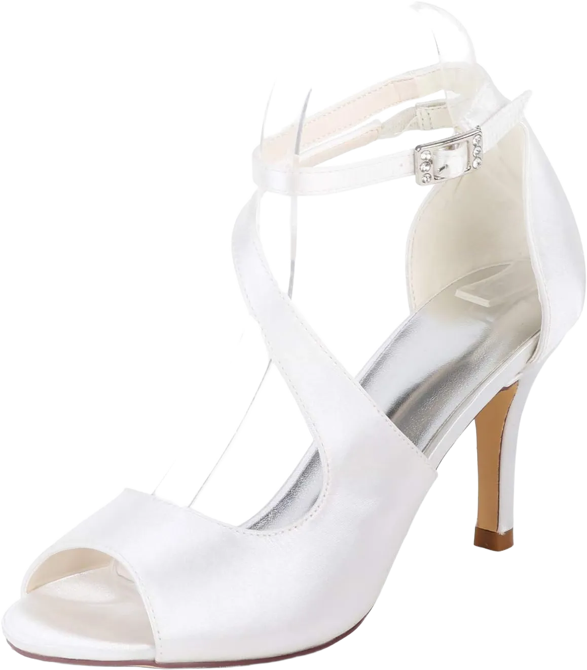 Peep Toe High Heels Sandals for Women Cross Strappy Ankle Strap Wedding Shoes for Bride Prom Party Shoes Pumps White 9920-19 8 White