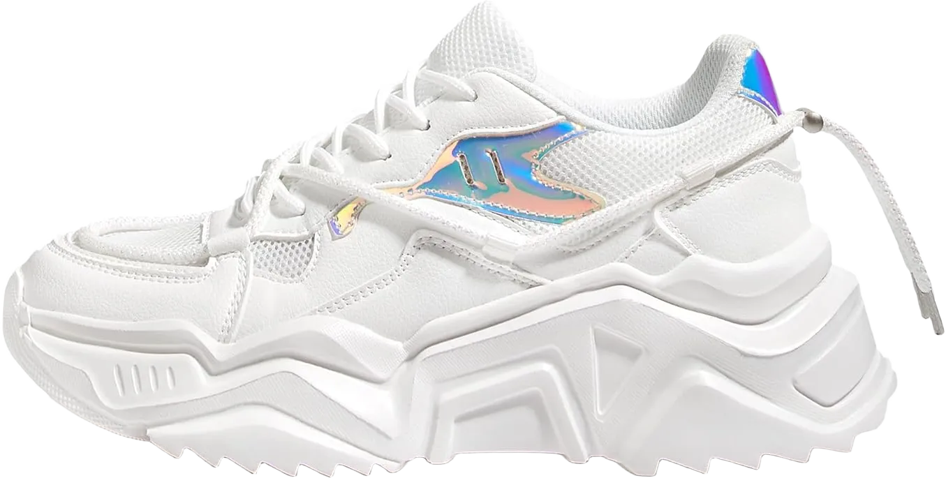 LUCKY STEP Women's Platform Colorful Fashion Sneakers Retro Colorblock Stylish Cute Chunky Dad Walking Shoes 8 White