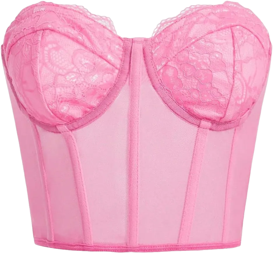 Women's Lace Slim Fit Corset Crop Tops Sheer Mesh Backless Bustier Tops Strapless Tube Top Clubwear Light Pink Large