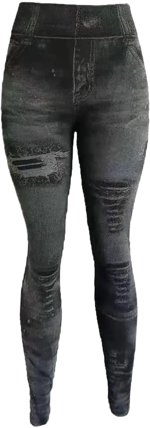 Womens Casual Leggings Fake Jeans Seamless Full Length Tights High Waisted Stretchy Jeggings Workout Yoga Pants X-Large Deals _Black