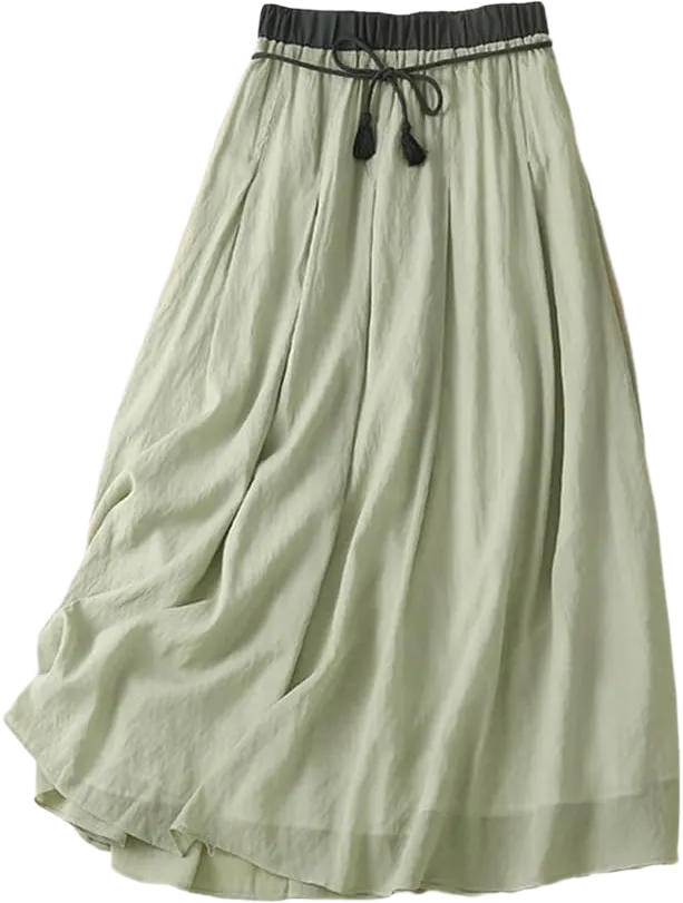 IDEALSANXUN Linen Skirts for Women Casual Lightweight 2024 Summer Vintage A Line Drawstring Elastic High Waist Midi Skirts