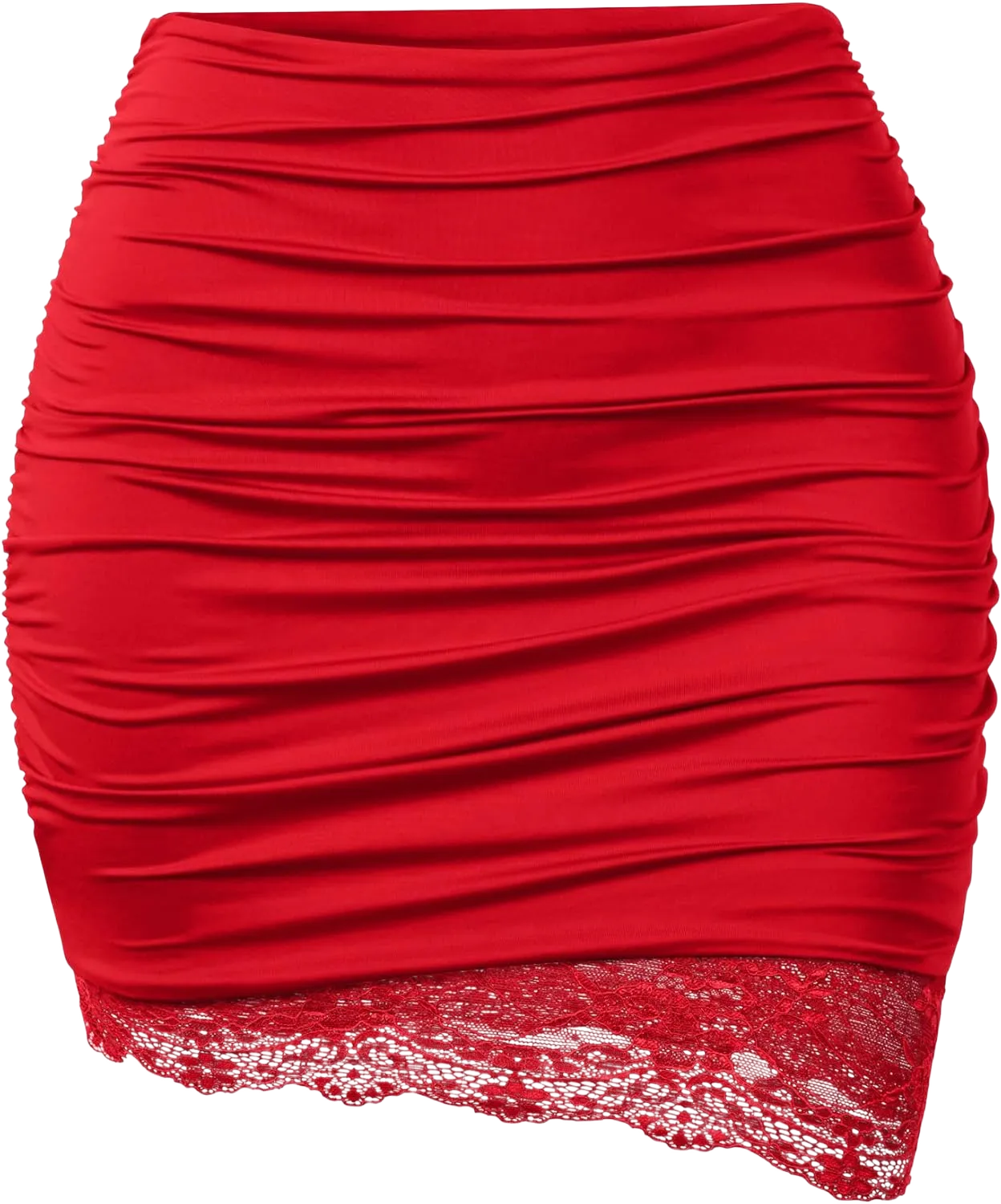 YMDUCH Women's Casual High Waist Stretchy Ruched Bodycon Lace Mini Short Skirts X-Large Red