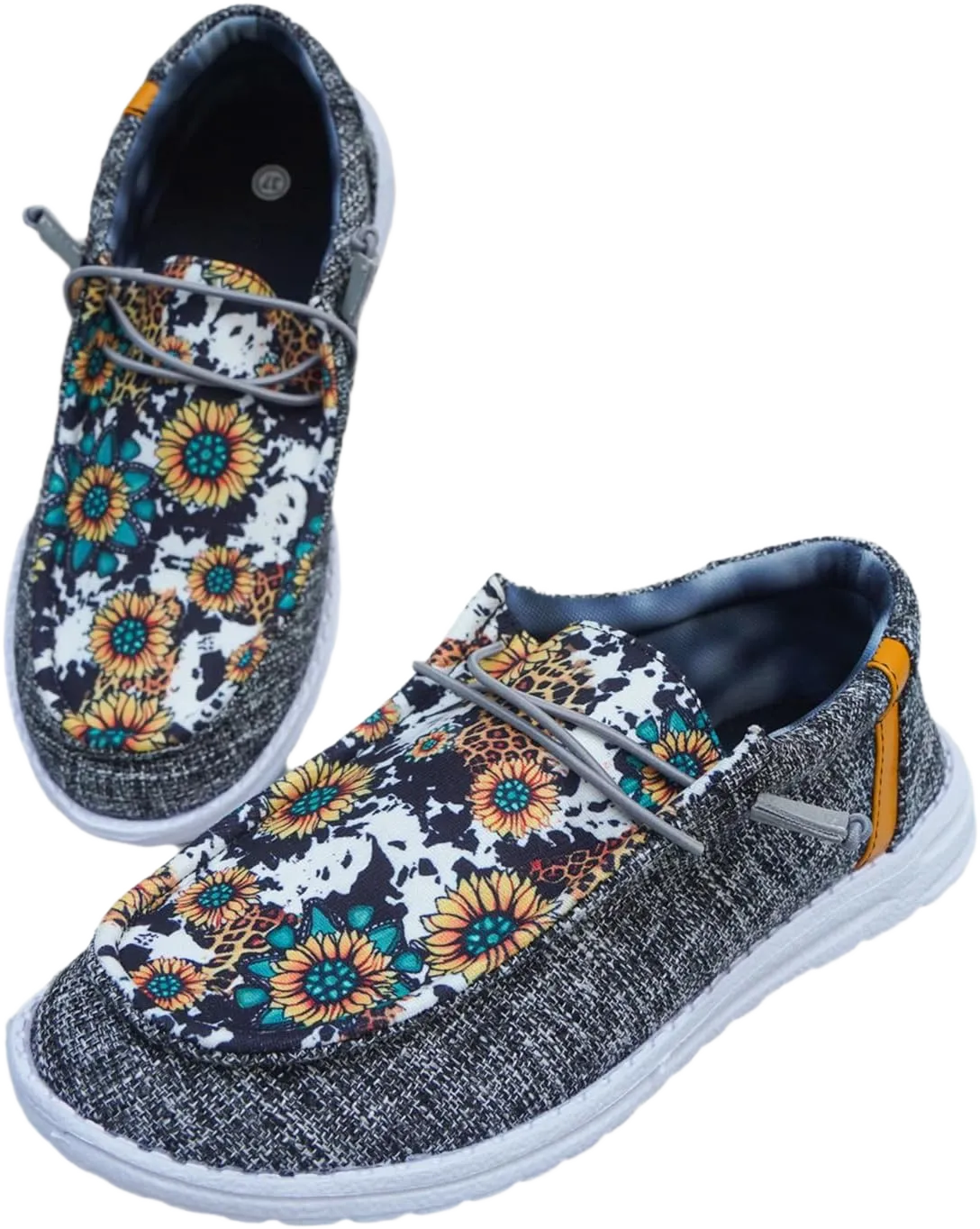 Unisex-Adult Sunflower Floral Canvas Loafers Comfortable Boat Shoes Easy Slip On Lightweight Deck Shoes Elastic Laces Outdoor Flat Walking Shoes Breathable Drving Shoes Sneakers for Women Men 8 Women/8 Men Multicolor