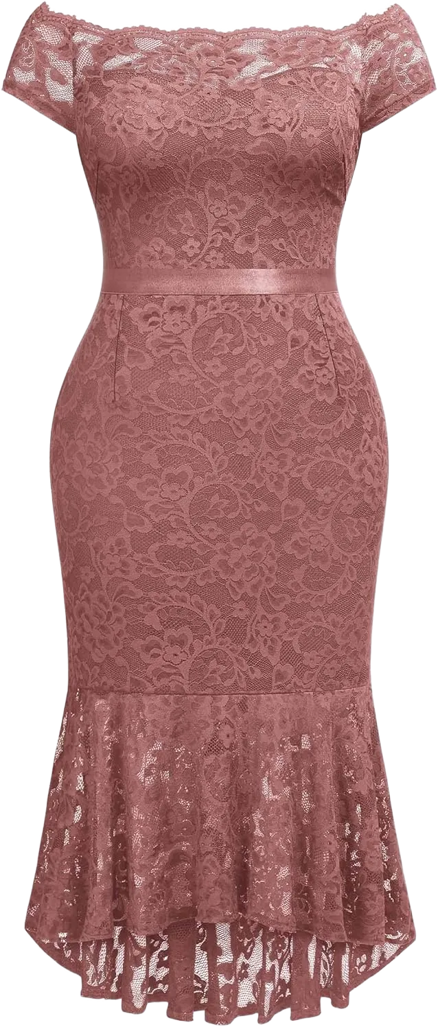 Miusol Women's Plus Size Elegant Lace Off Shoulder Mermaid Hem Cocktail Formal Evening Dress 3X-Large Plus Cinnamon Pink