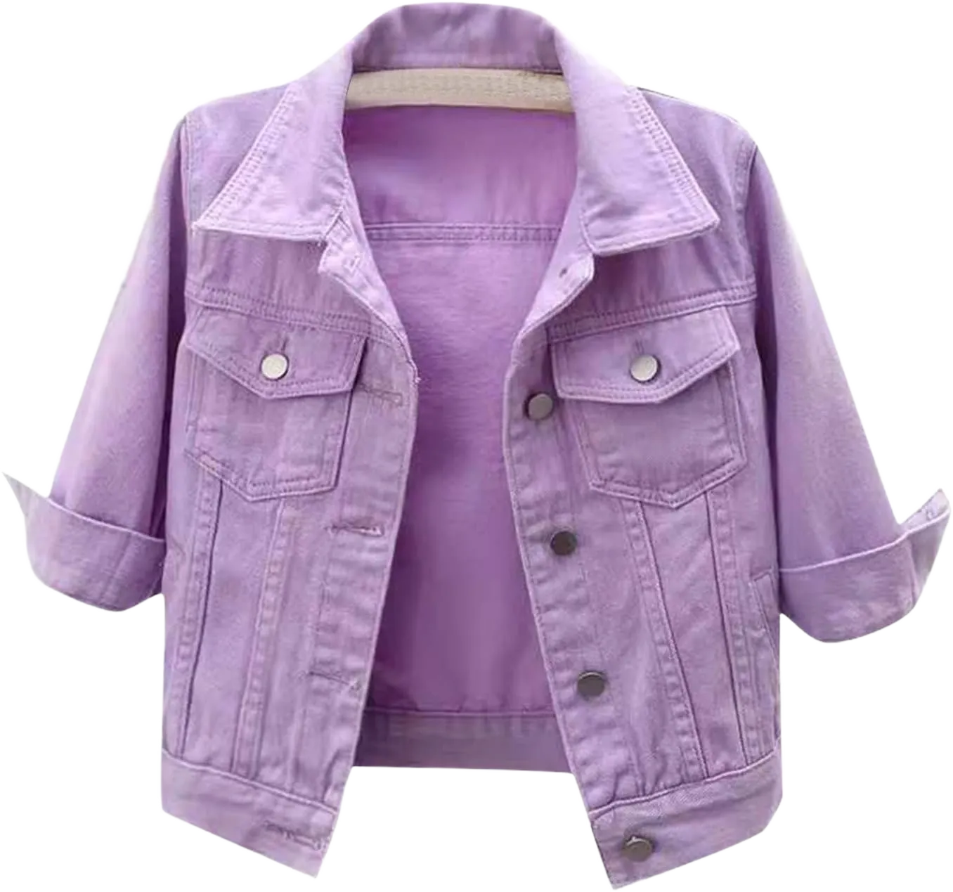 Denim Jacket for Women Lapel Button Down Half Sleeve Cropped Blue Jean Jackets Fall Outfits 2024 Prime of Day XX-Large A-purple