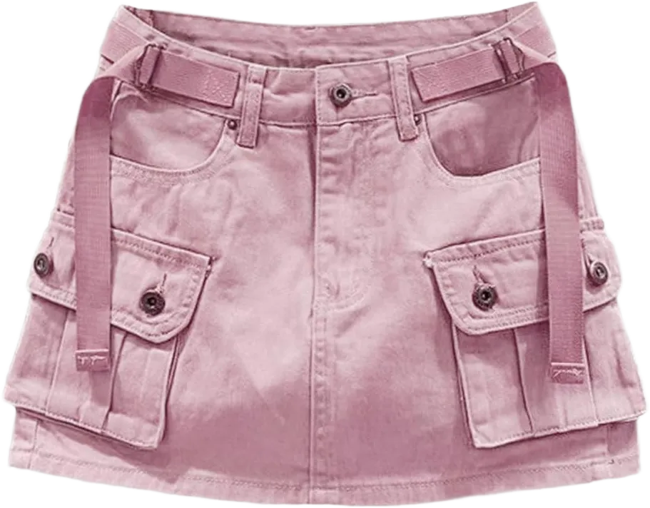 Kinghua Womens Mini Cargo Skirt Low Waist Y2k Short Denim Jean Skirt Large Pink