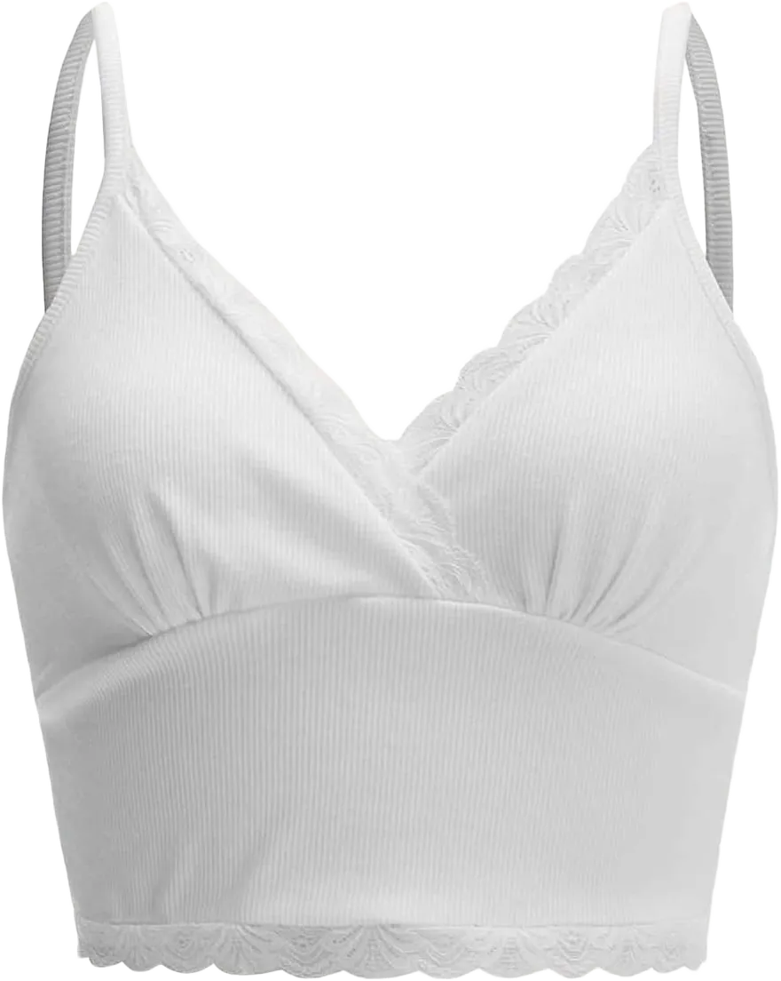 MakeMeChic Women's Y2K Lace Trim V Neck Sleeveless Cami Crop Top Camisole