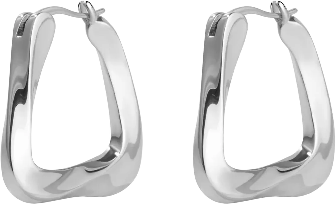 Twist Hoop Earrings, 18K Gold Plated Small Thick Chunky Irregular Hoop Earrings for Women, Size: 26mm Silver