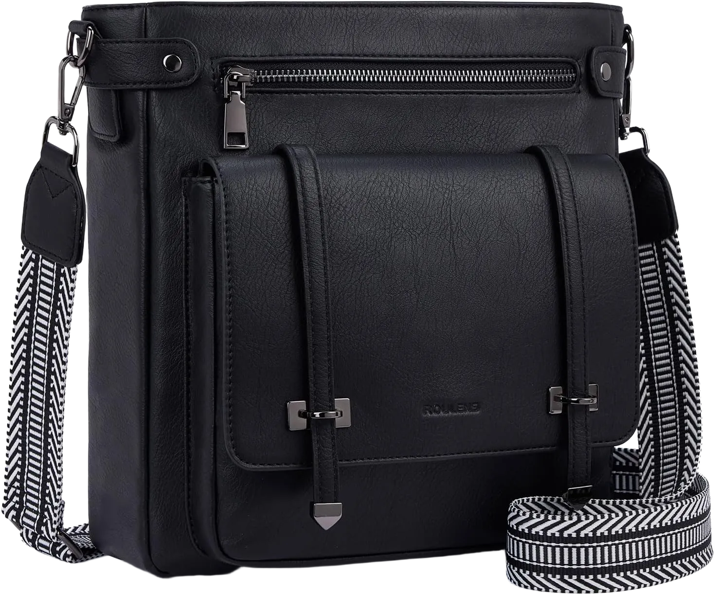 Crossbody Bags for Women,Multi Pocket Crossbody Purses Soft Leather Shoulder Handbags Travel Purse Adjustable Strap Black