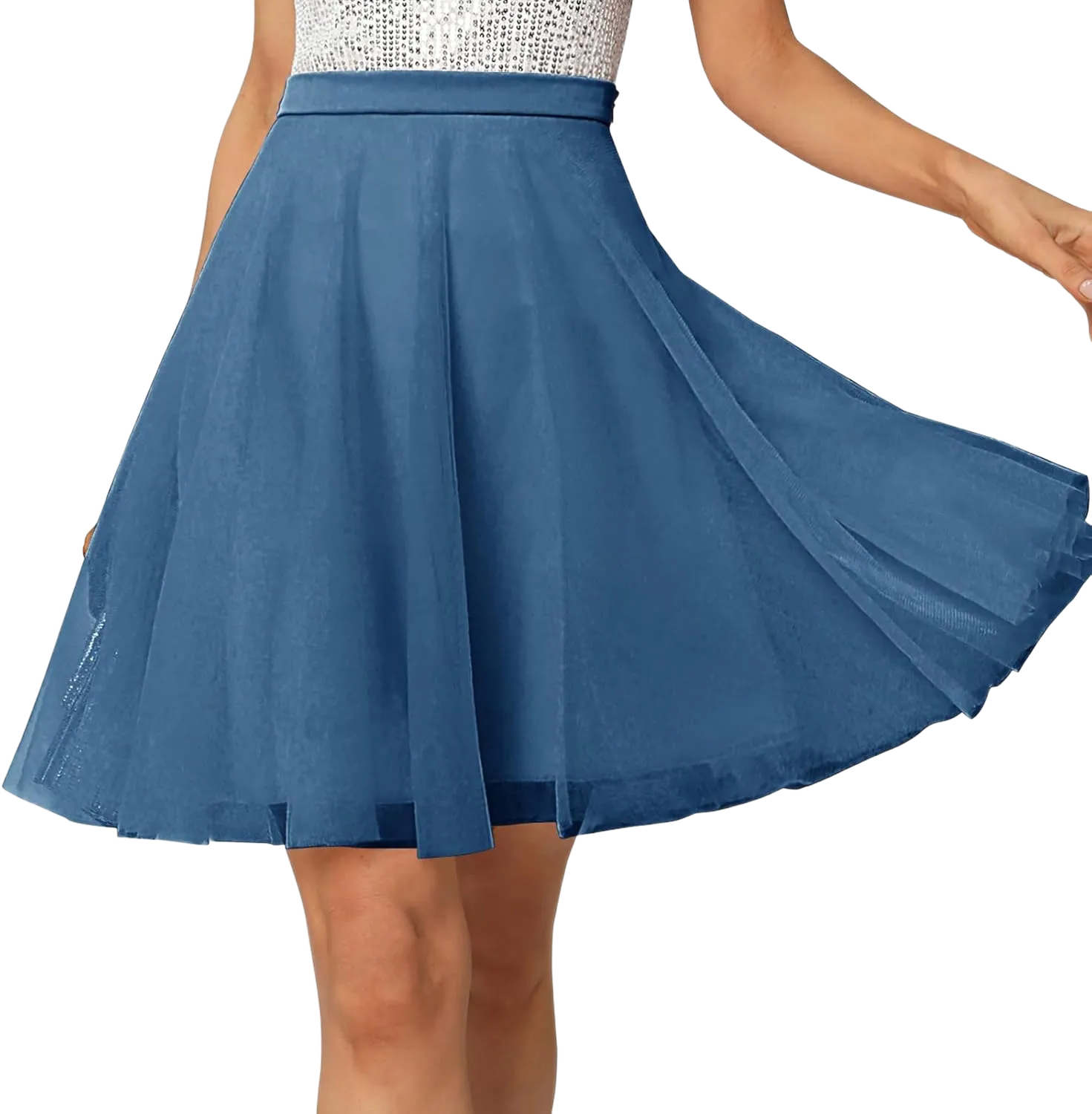Women’s Tulle Skirts Midi High Waist Pleated Mesh Flowy A-Line Party Long Tutu Skirts Women Tutu Skirt Knee Tulle Skirt Petticoat Skirts Crinoline Rockabilly Tutu Skirt Slip,Navy,L