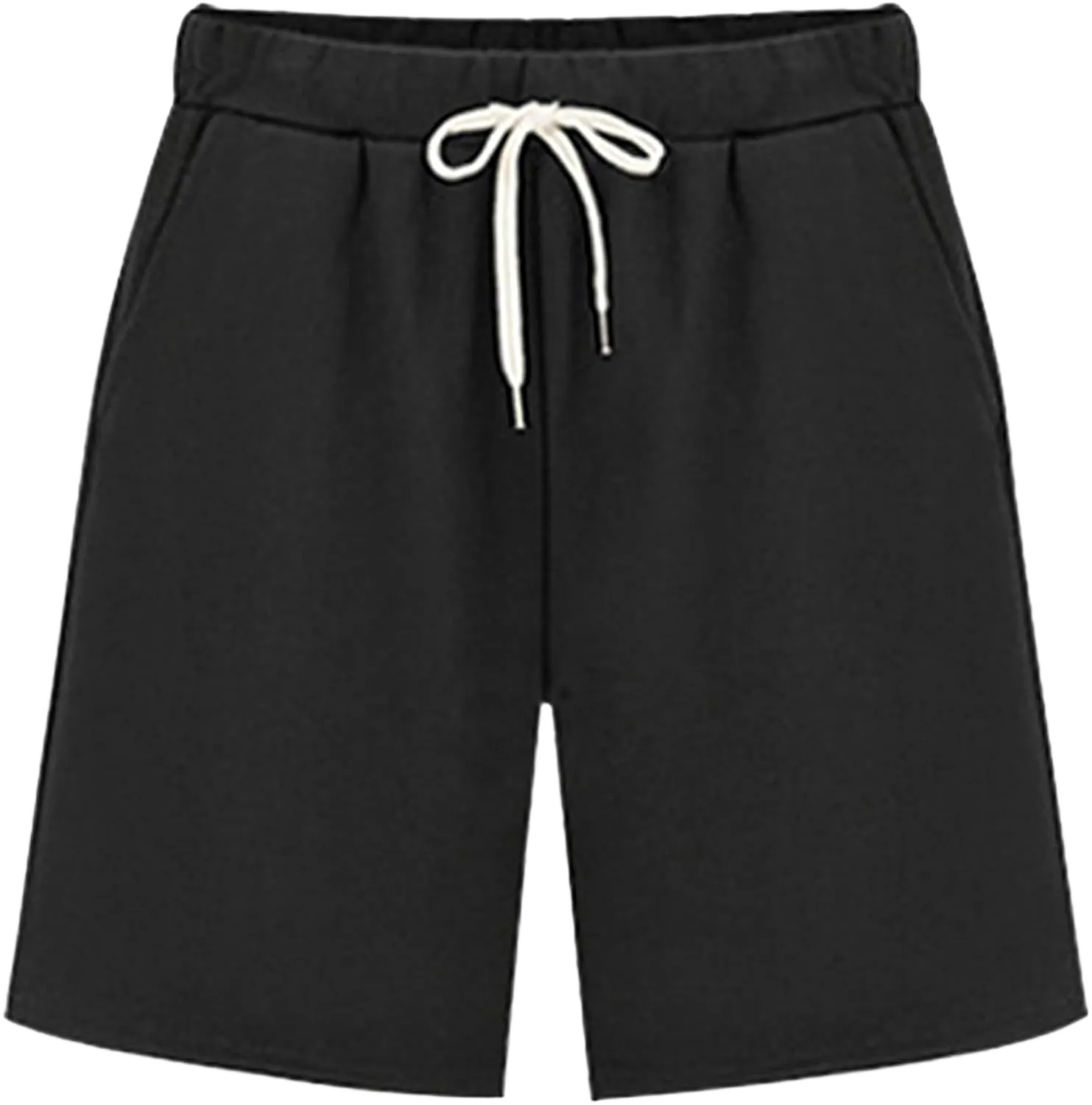 XinYangNi Women's Elastic Waist Casual Comfy Cotton Linen Beach Shorts with Drawstring Knee Length Curling Bermuda Shorts Large 4black