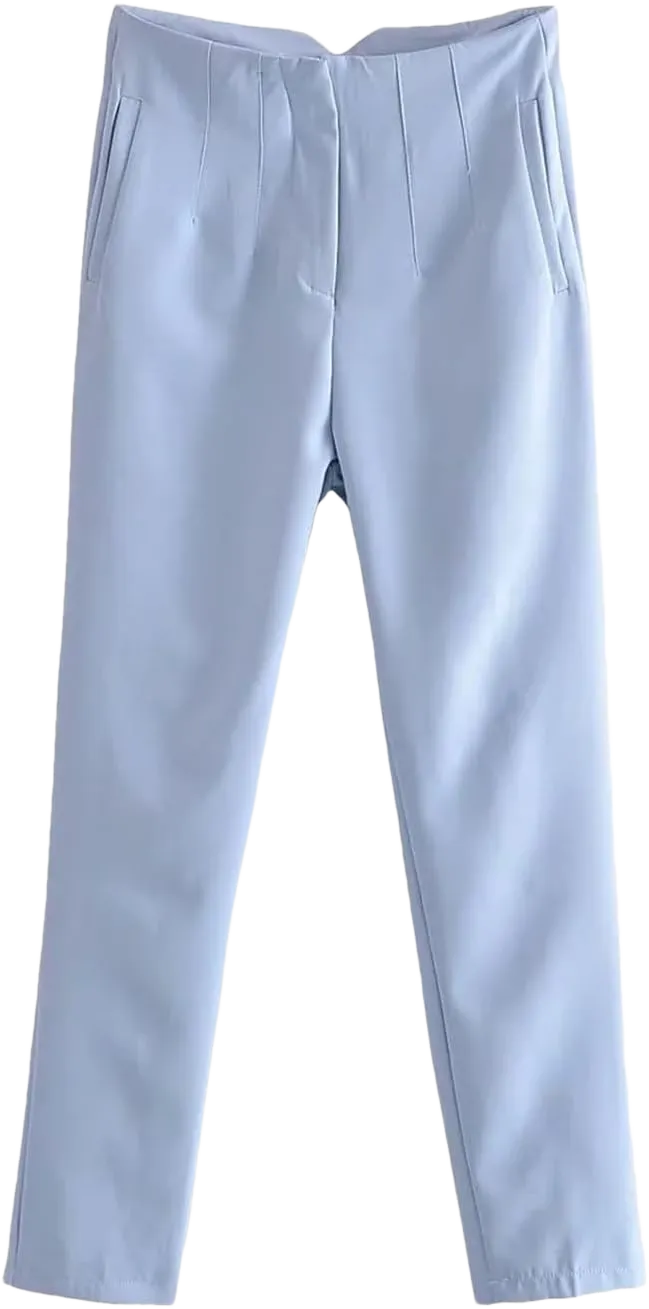 Bollrllr Women's Fashion Straight Leg Pants Retro High Waist Zip Fly Straight Leg Pants 2023 X-Small Light Blue