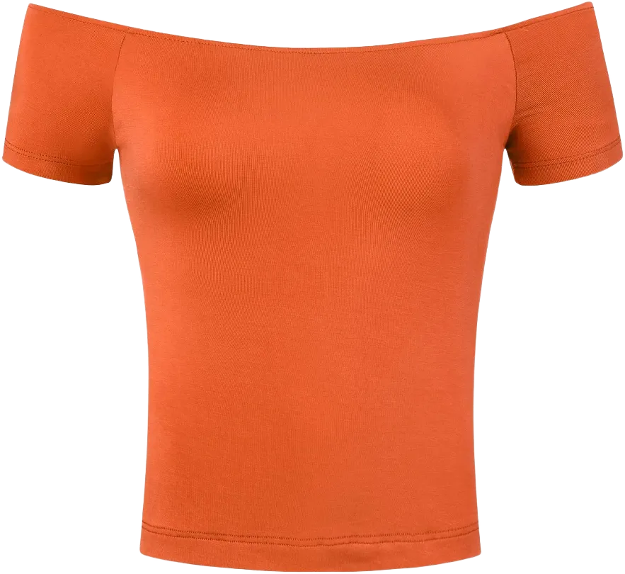 INSPIRE CHIC Women's Short Sleeves Off The Shoulder Stretchy Fabric Solid Crop Top Orange X-Large