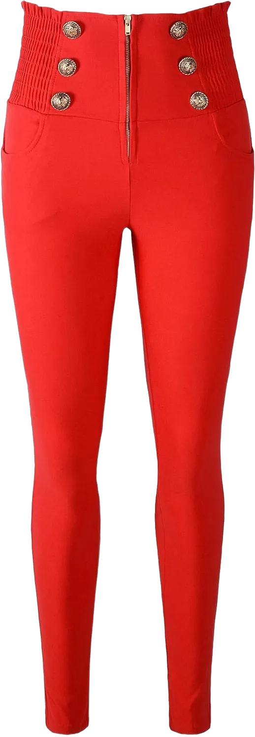 Women's 50s Retro Rockabilly Style High Waist Pinup Pants Medium Red