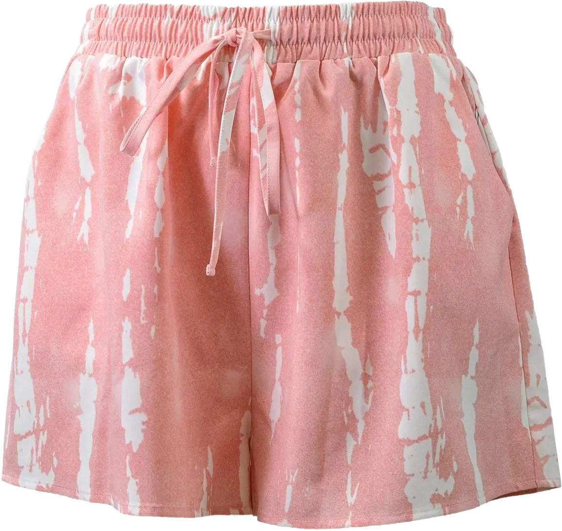 Women Comfy Drawstring Casual Tie-Dye Shorts Large Tie-dye Pink