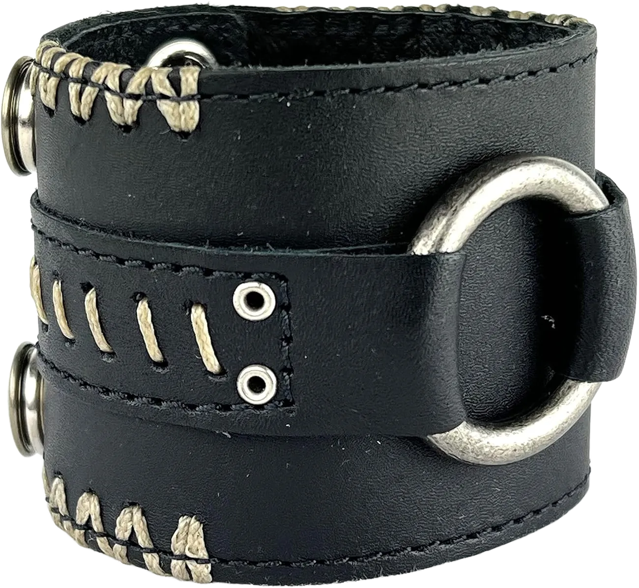 Leather Cuff Bracelet Full Grain Metal Rock Punk Biker Wide Wristband Adjustable For Men and Women Carbon Black Large / X-Large