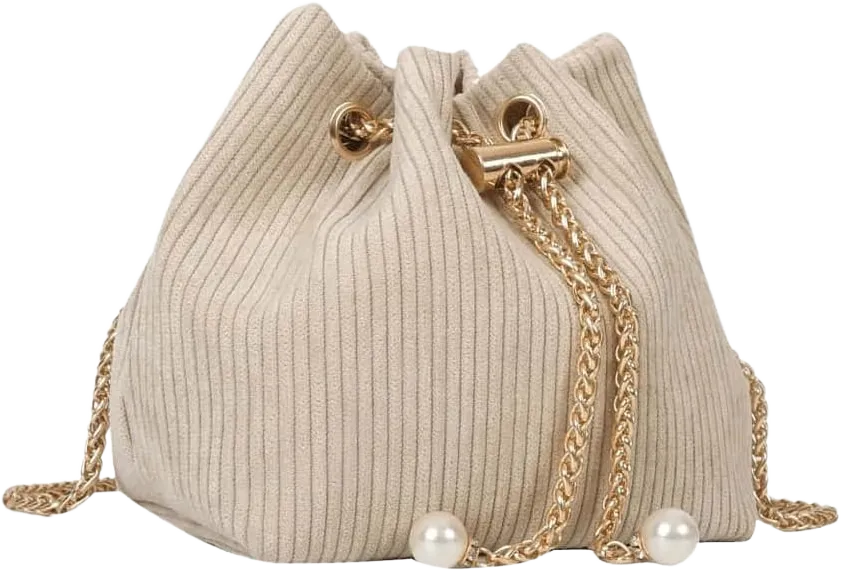 GORGLITTER Women's Pearl Decor Drawstring Crossbody Bag Chain Mini Bucket Handbags One Size Khaki