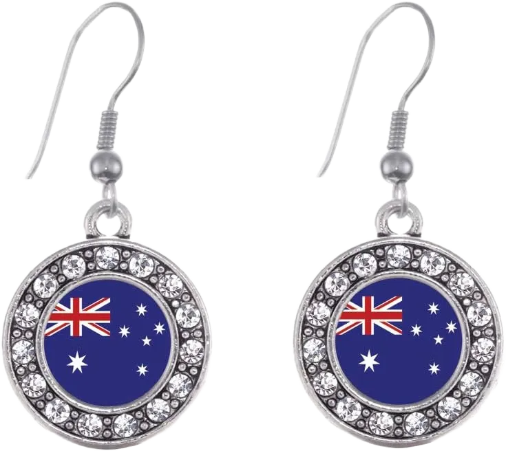 Inspired Silver - Silver Circle Charm French Hook Drop Earrings with Cubic Zirconia Jewelry Australian Flag