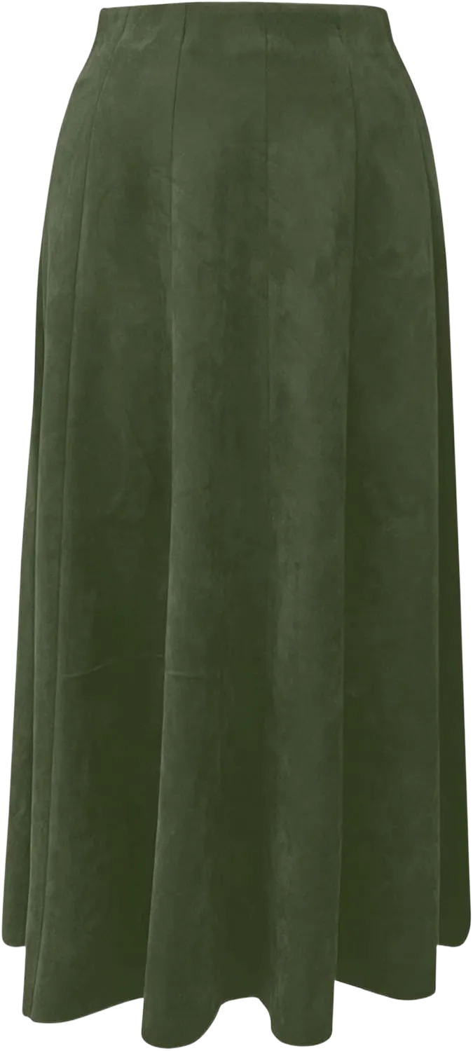 Baby'O Womens Midi Length Faux Suede Western Style Stretch Panel Flare Skirt X-Small Olive