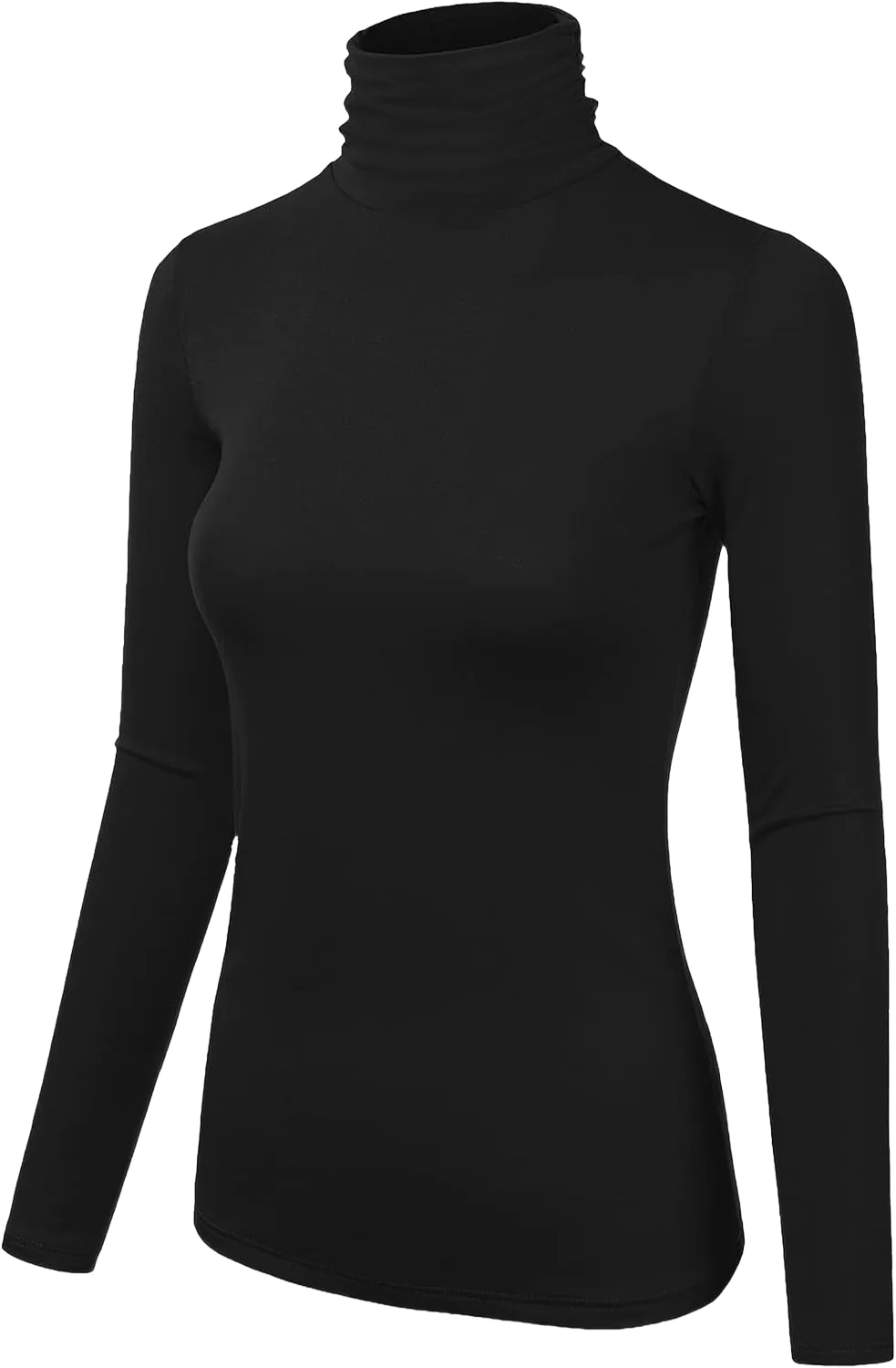 URBAN BUCK Women’s Turtleneck Long Sleeve Ribbed Shirt – Slim Fit Cotton Pullover Knit Sweater, Thermal Underwear Top for Women (M) - Black