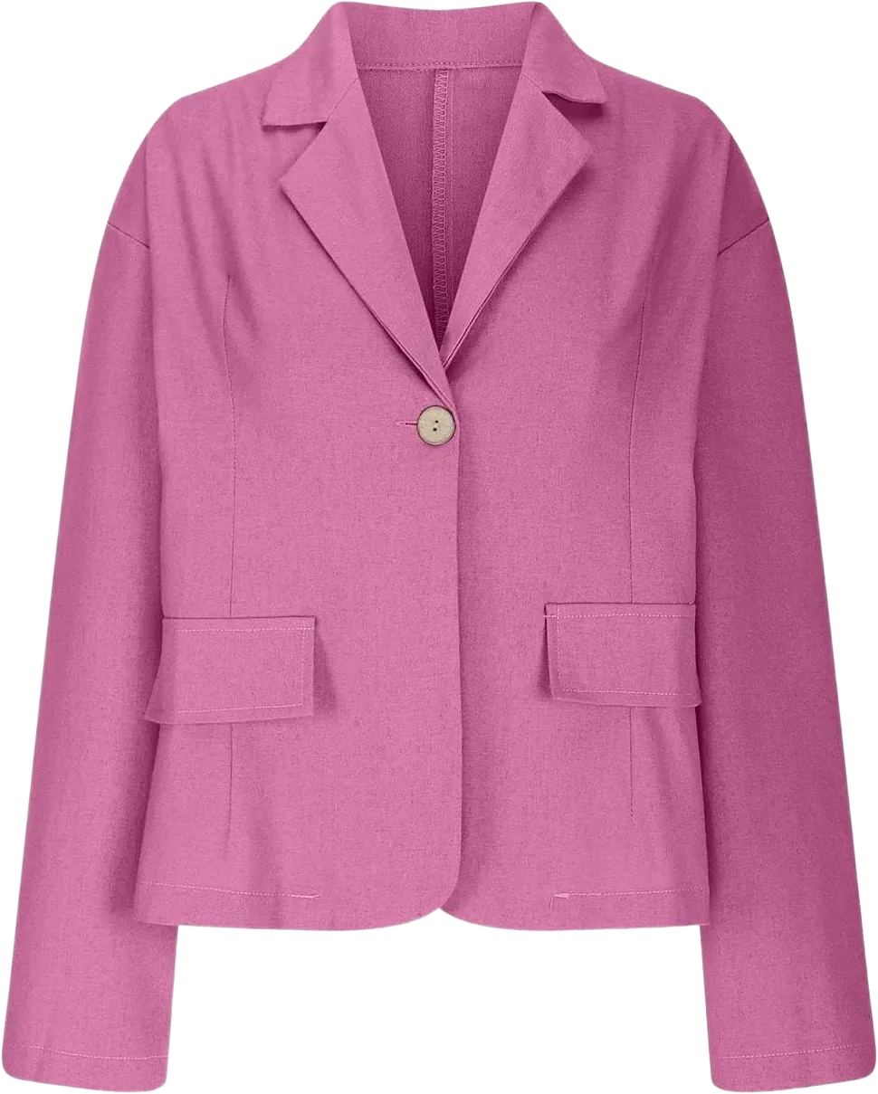 2024 Fall Cotton Linen Blazer Women Long Sleeve Lightweight One Button Cardigan Jackets Business Casual Work Outwear 01-hot Pink Large