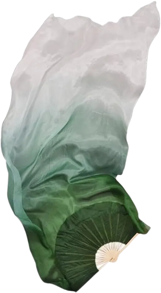 1pairs Dark Green White Silk Veil Belly Dance Fan Pairs Women Oriental Dance Show Props 180cm