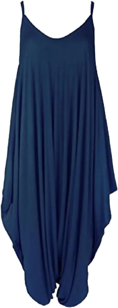OgLuxe Women's Spaghetti Thin Strap Lagenlook V Neckline Comfy Harem Baggy Jumpsuit Dress Size 4-26