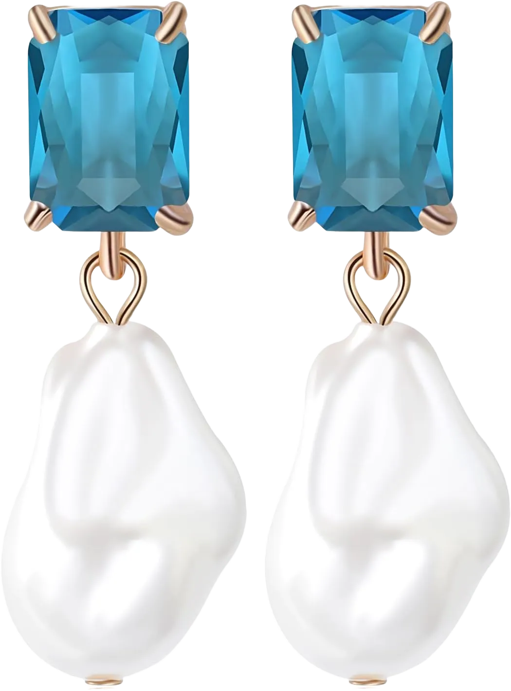 Fashion Pearl Drop Earrings for Women With Crystal - Rhinestone Statement Earrings with Pearl Dangling Studs - Large White Baroque Pearl Earrings for Bridesmaid Wedding Party Birthday Holiday Light Blue