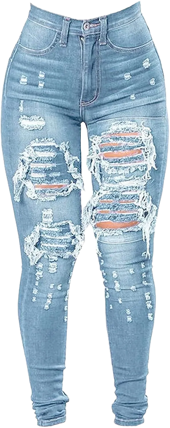 Women's High Waisted Butt Lift Ripped Stretch Jeans Distressed Skinny Denim Pants Slim Fit High Rise Trousers 3X-Large Light Blue