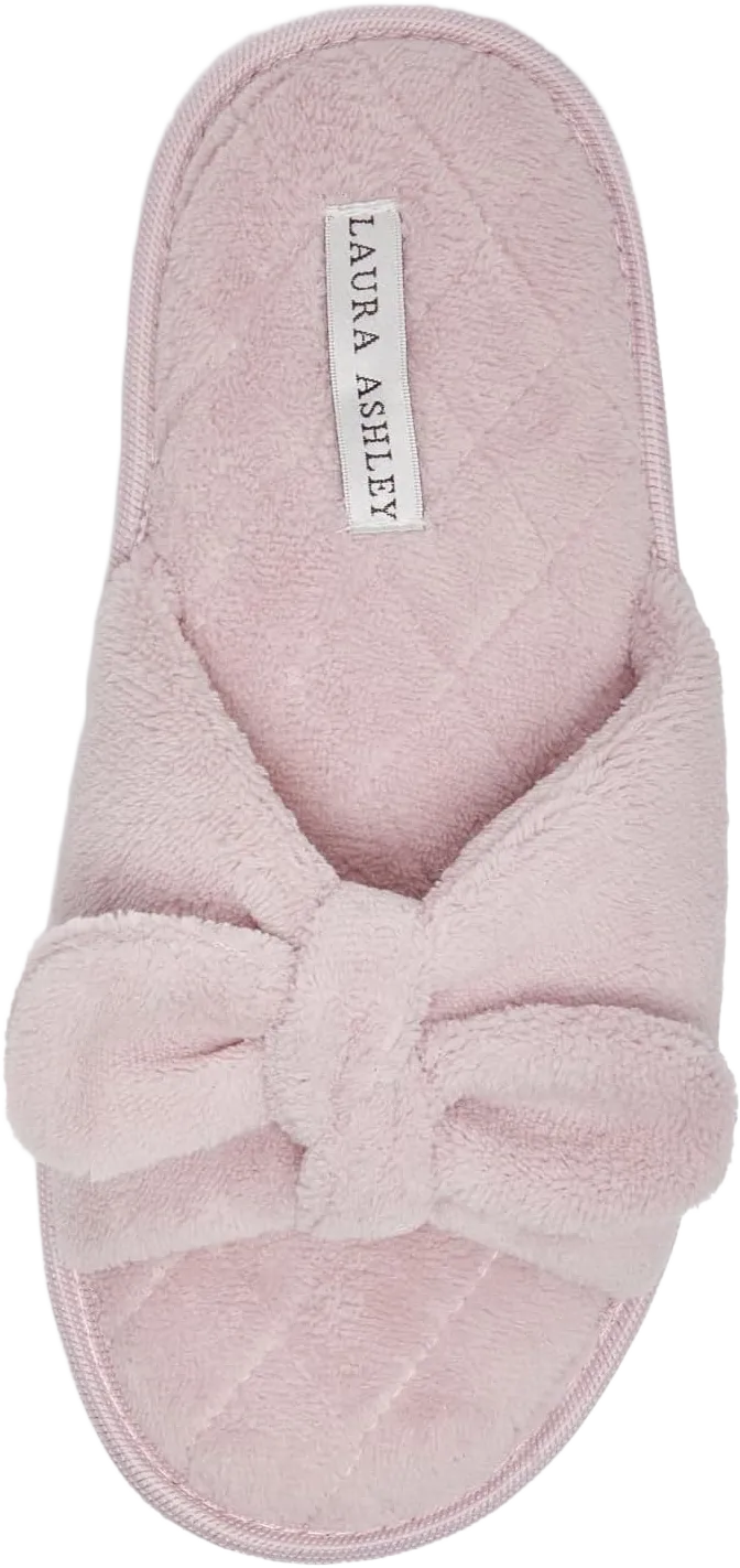 Laura Ashley Women's House Slippers - Cozy Bow Band Memory Foam Open Toe Spa Slide Slipper - Flat Slip On House Slippers for Women Large Vintage Pink