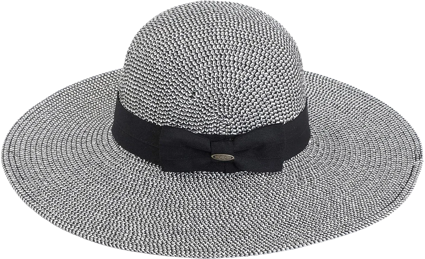 Funky Junque Women's Foldable Packeable Straw UPF 50 Adjustable Beach Sun Hat One Size Black Multi