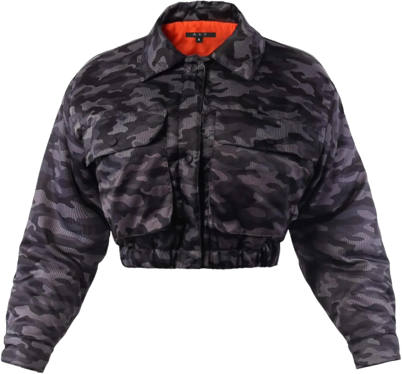 Women's Cropped Front Two Pocket Snap Quilted Padding Bomber Jacket Medium Yawcjl0001 Camo Grey