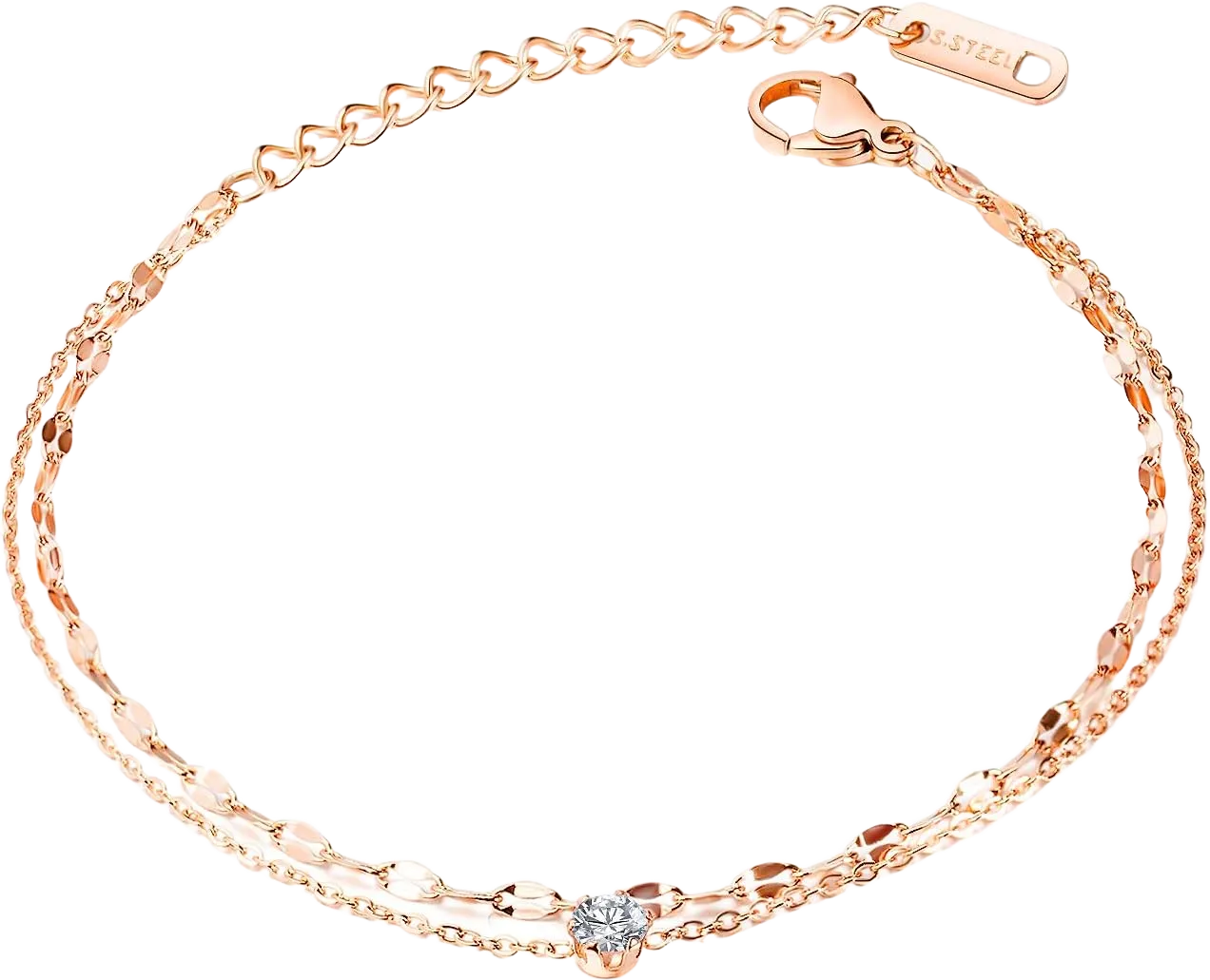 Yoursfs Rose Gold/Silver Link Bracelets For Women Leaf Cubic Zirconia Bean Thin Chain Adjustable Jewelry Exquisite Layering Fashion rose gold
